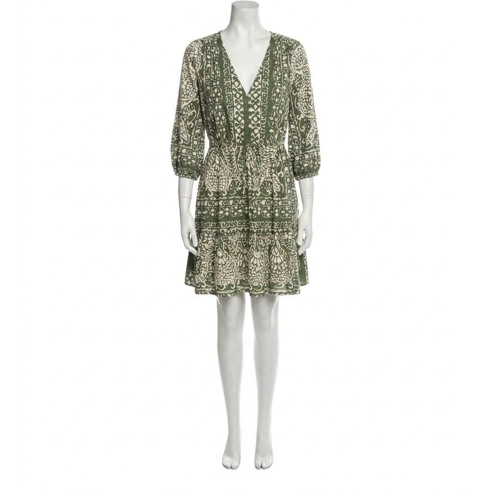NEW FIFTEEN TWENTY tasha tiered dress in green/off white print